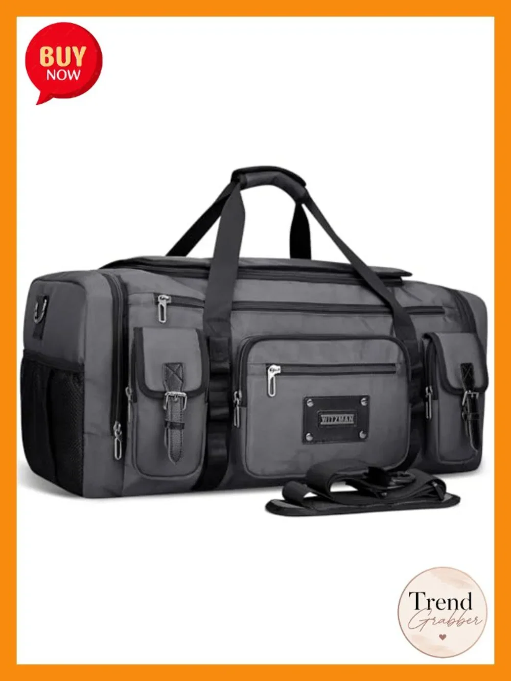 Men's 54L Large Travel Duffel Bag Water-Resistant Nylon with Shoe Compartment,